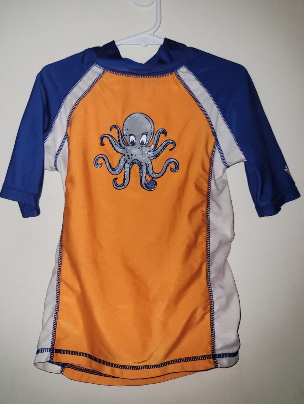 UV Skinz Octopus Swim Top Rash Guard Orange White Blue Short Sleeve Size 7